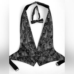 NEW Boys Black & Silver Paisley Tuxedo Vest and Bow Tie